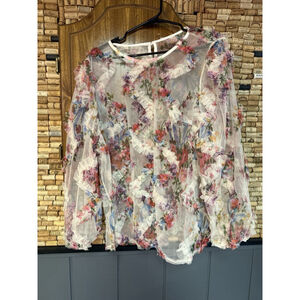 SHEIN CURVE Floral Sheer Mulitcolor Long Sleeve Shirt Size 4X